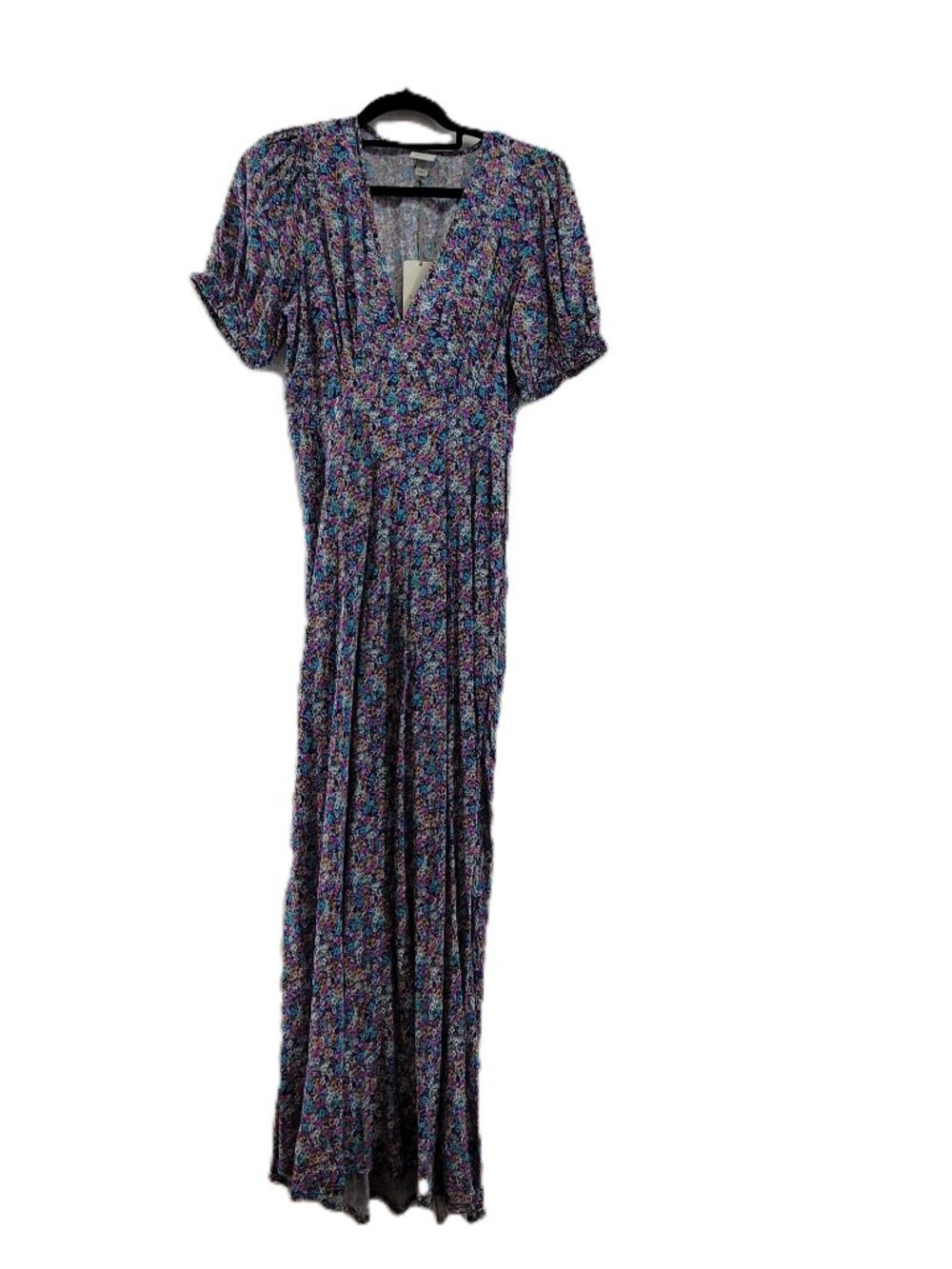 Women's Floral Maxi Dress Short Sleeve V-Neck Smocked Waist Boho - Small NWT